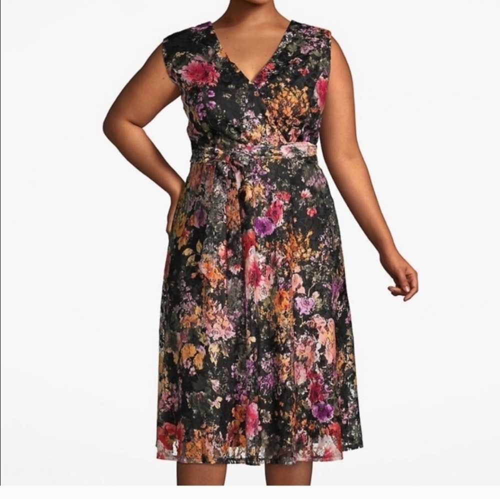 Lane Bryant Lace Overlay Surplus Crossover Midi Dress